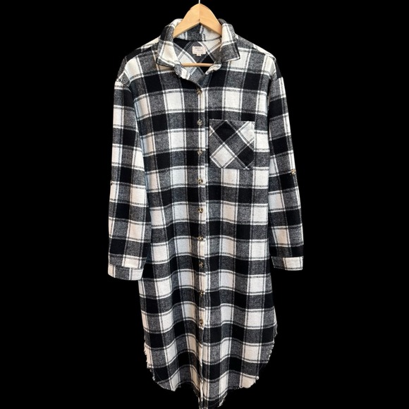 Dizzy Sweaters - Dizzy Lizzy Plaid Raw Hem Long Button Down Flannel Cardigan Jacket Sz M #68